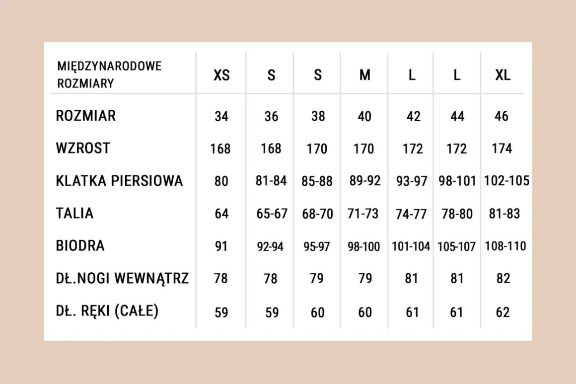 Rozmiar 34 (XS): Wymiary, tabele, jak dobrać idealnie?