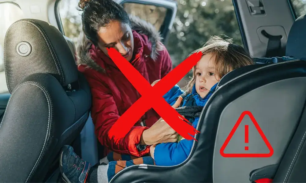 dziecko w foteliku samochodowym bezpieczne ubranie