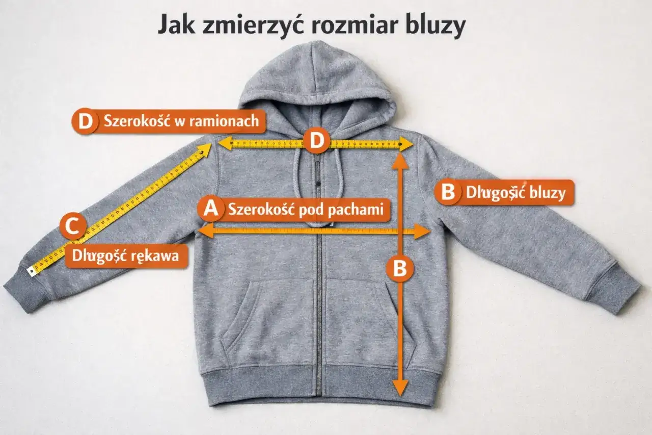 jak mierzyć bluzę, pomiar bluzy na płasko