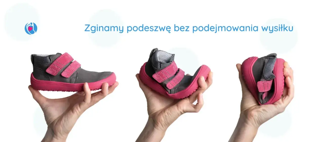 dziecko w butach zimowych, elastyczna podeszwa buta