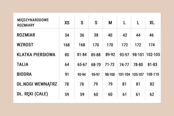 Rozmiar 34 (XS): Wymiary, tabele, jak dobrać idealnie?